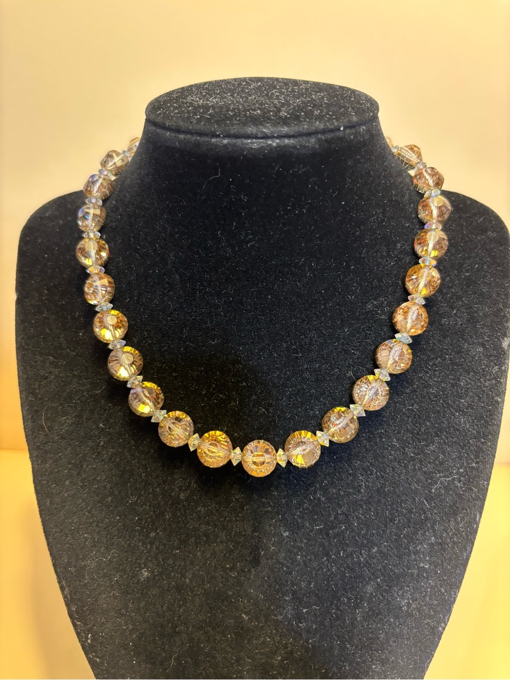 Hobé Golden Aurora Faceted Bead Necklace 14.5”+2.5”